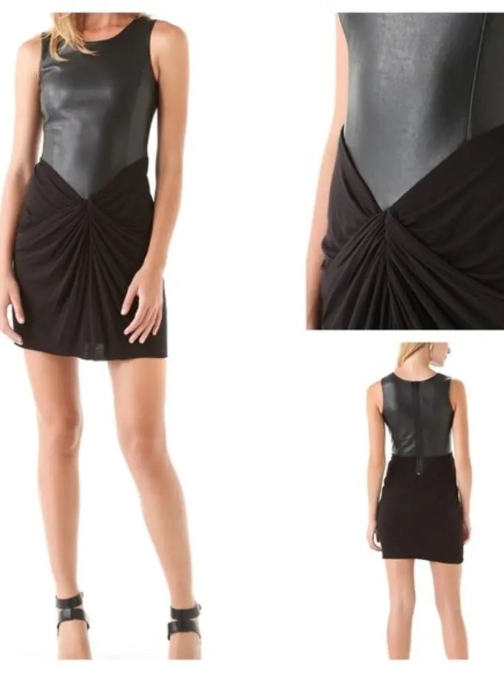 Bailey 44 Not In The Dark Faux Leather Draped Ruched Black Mini Dress Size 10